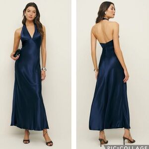 Reformation | Dresses | Reformation Nwt 2 Daniela Silk Halter Maxi Dress  Navy Blue | Poshmark